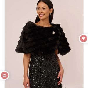 Brand new (tags still attached) ADRIANNA PAPELL faux fur brooch coverup in black